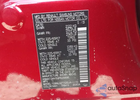 2016 Niss Rogue Sv Awd Sv z USA, uszkodzony, nr VIN KNMAT2MV5GP626898